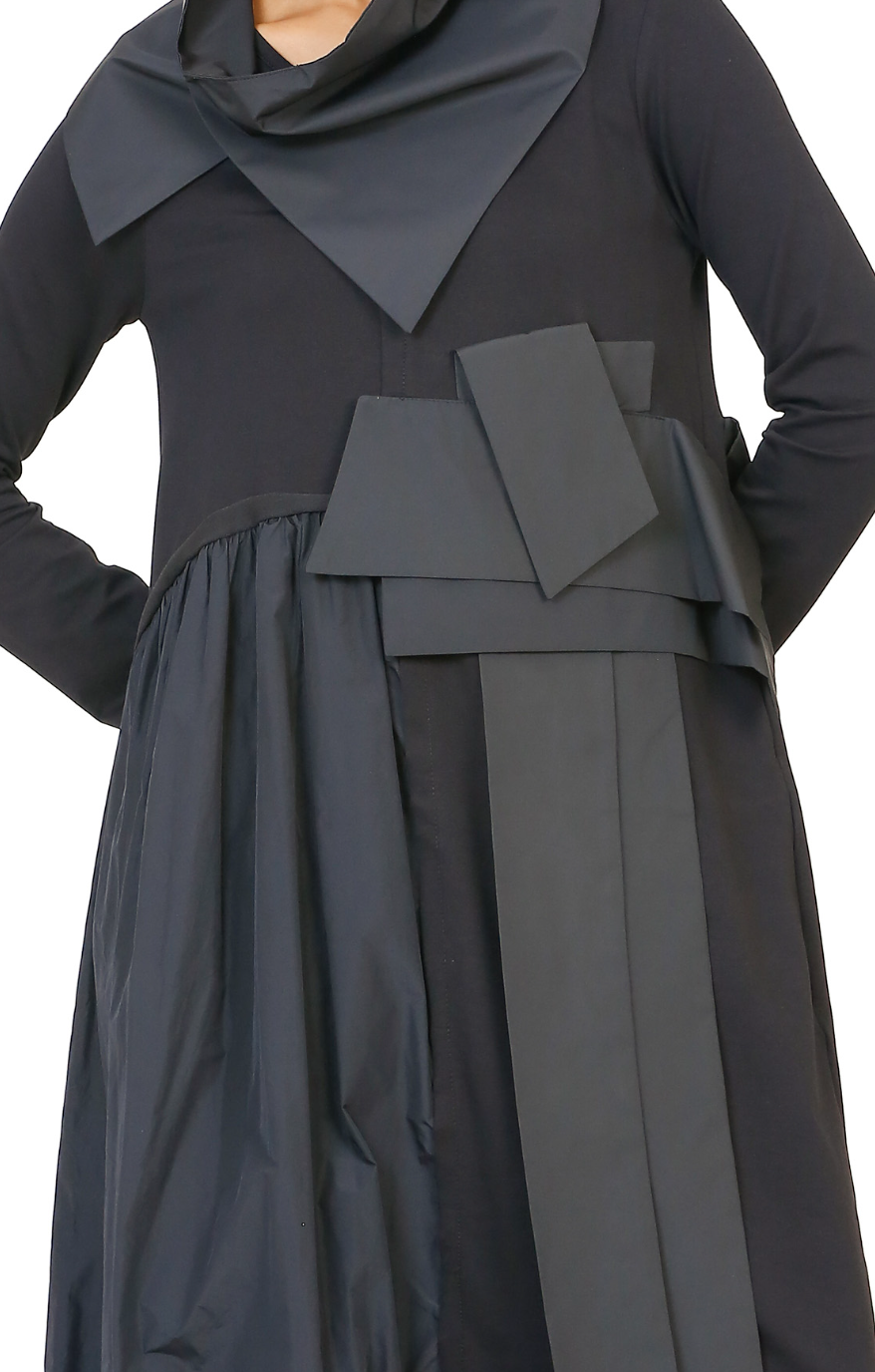 Taffeta Collar Dress - Black